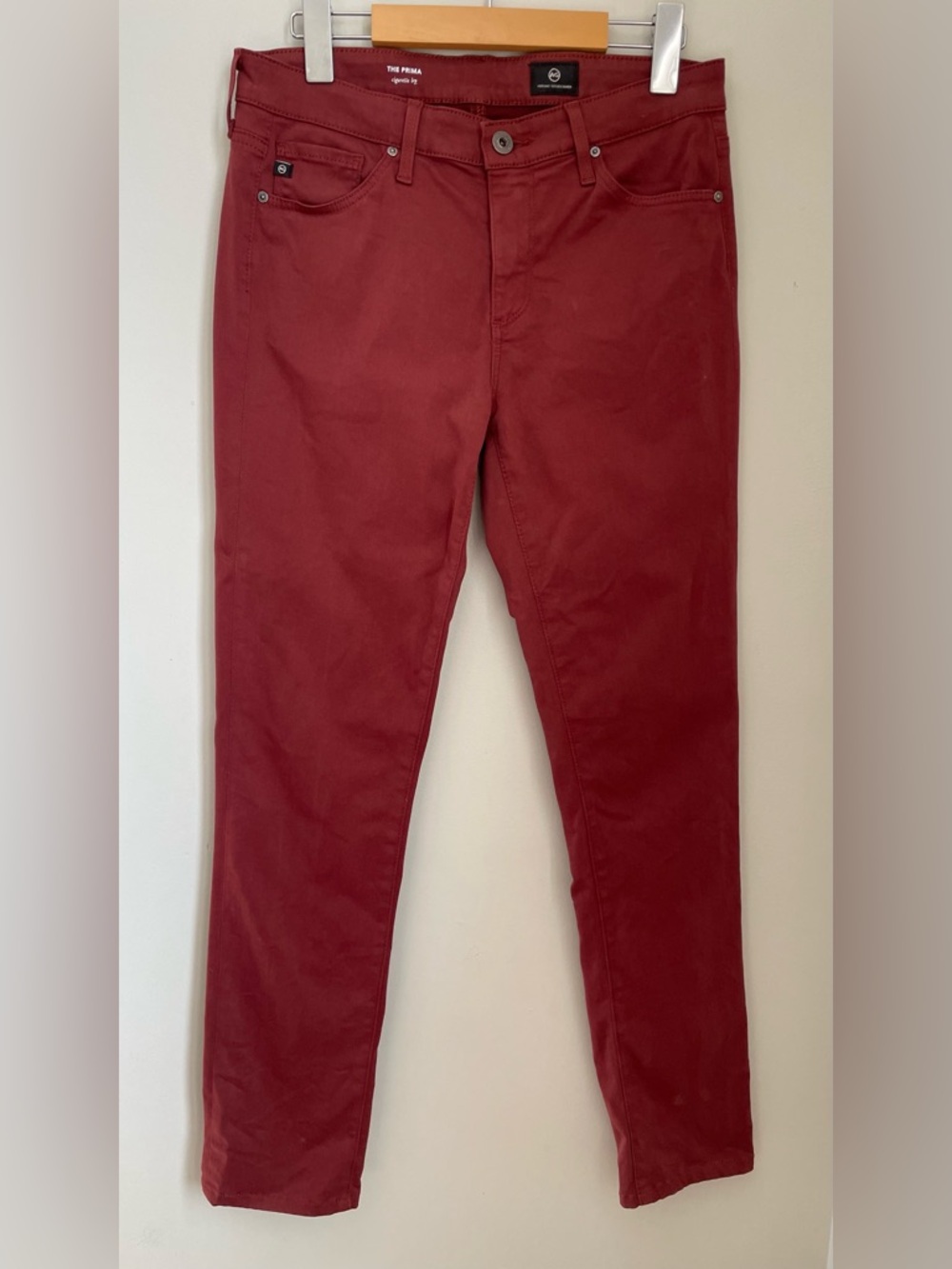 AG Adriano Goldschmied Prima Ankle Cigarette Jeans Red Size 27R Mid Rise Slim